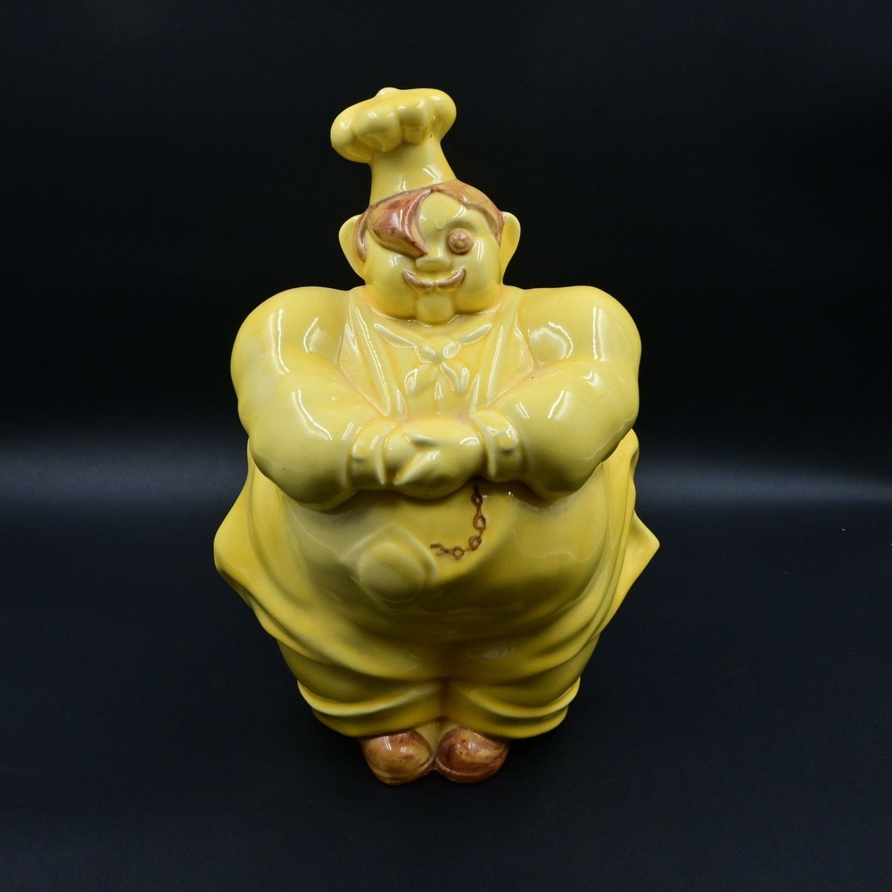 Red Wing Chef Pierre Cookie Jar 11.5" Vintage Yellow Glaze Art Pottery 1940s USA